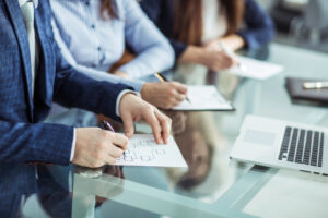 business team is working with financial documents at workplace in the office